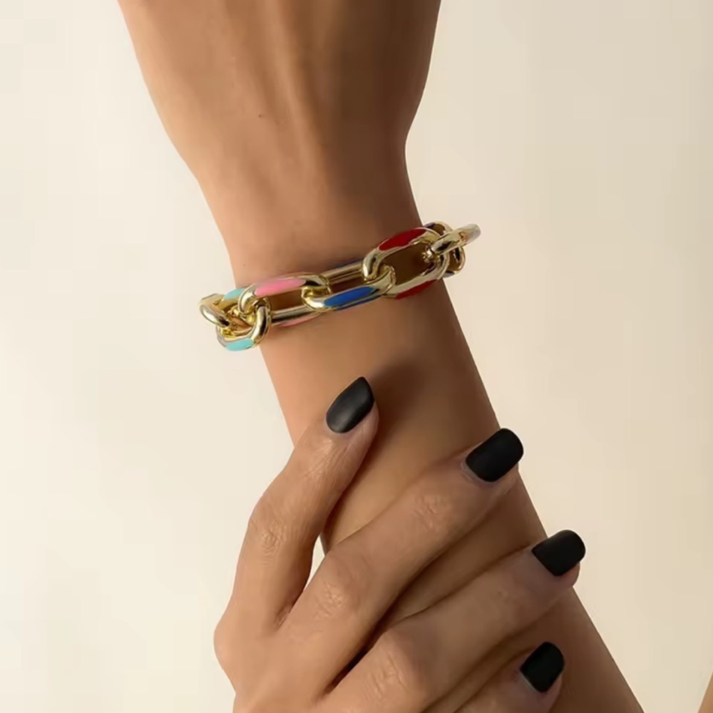 Colorful Gold Chain Link 
Necklace and Bracelet Set - Picture 10 of 10